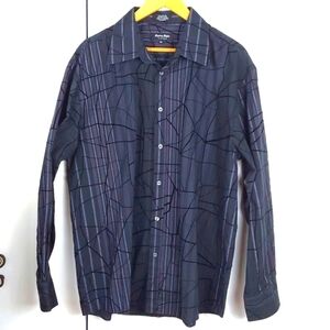 Eighty Eight Mens Black/Purple Velvet line Abstract Dress Shirt Edgy MOD Sz.XL